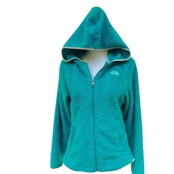 The North Face Wm’s Sz Sm Teal Fleece Logo Zip-Up Sherpa Hoodie Jacket - Picture 1 of 7